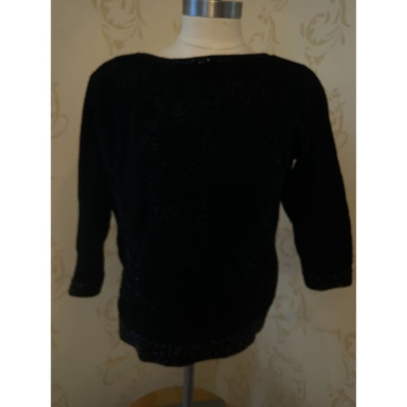 Elsie Tu 100% Cashmere Black Beaded Silk Lined Beautiful Sweater Size 38 Medium - Picture 1 of 6